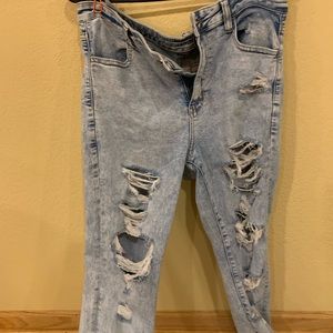 American Eagle Light Wash Ripped Skinny Jeans 14